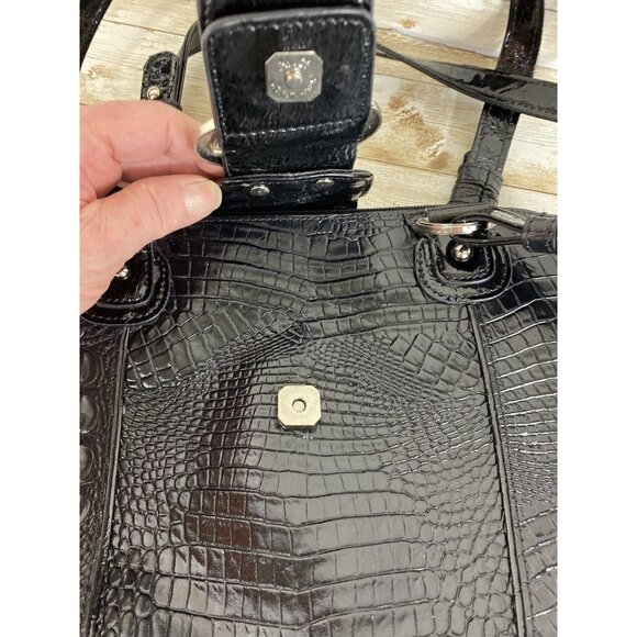 M. C. Marc Chantal Croc Embossed Leather Shoulder Purse Bag Black Handbag - Picture 7 of 16